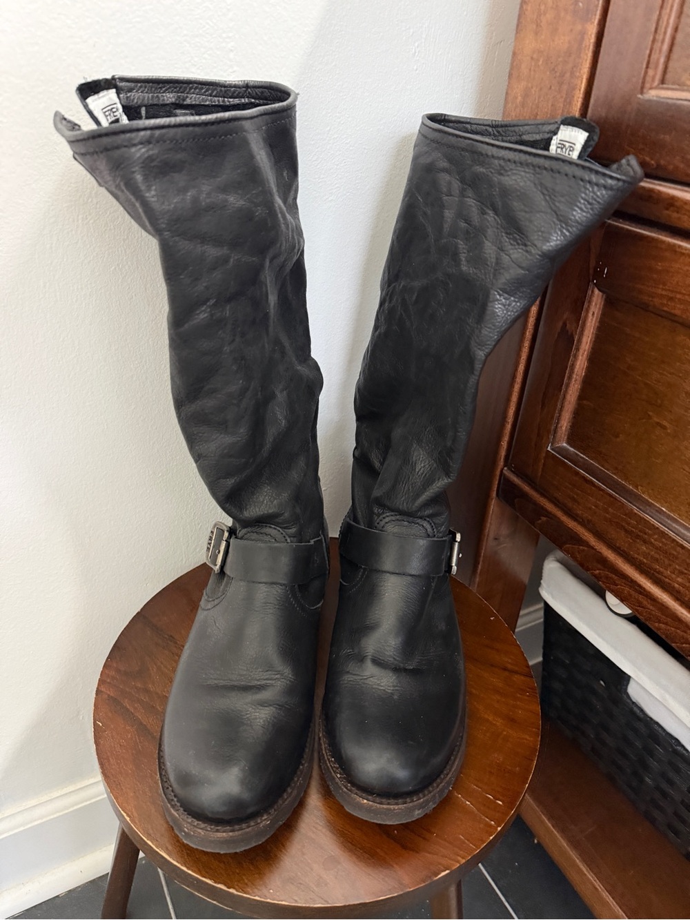 Frye Black Leather Mid-Calf Harness Moto Boots - Picture 4 of 8